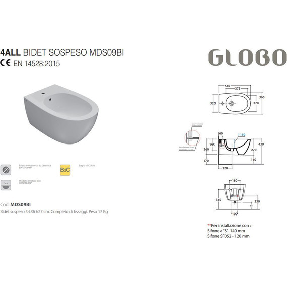 Биде подвесное Globo 4all MDS09.BO, белый матовый - фото 3