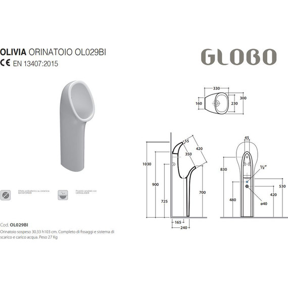 Писсуар напольный Globo Forty3 Olivia OL029.BI - фото 3