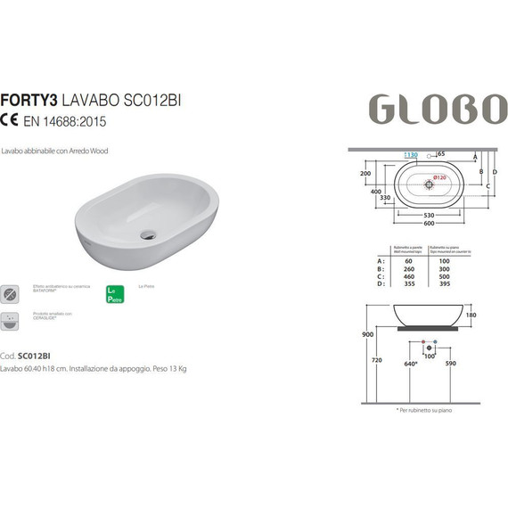 Раковина-чаша Globo Forty3 60 см SC012.BI - фото, картинка 3 Раковина-чаша Globo Forty3 60 см SC012.BI - фото 3