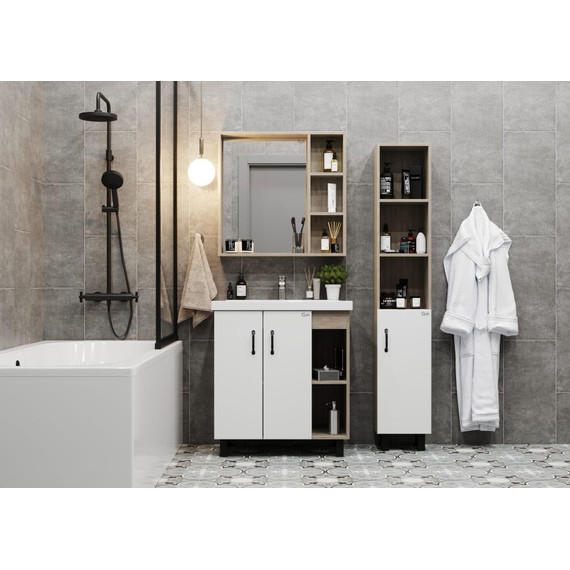 Тумба напольная с раковиной Onika Тимбер 70 см 107056, белый матовый/дуб сонома - фото, картинка 4 Тумба напольная с раковиной Onika Тимбер 70 см 107056, белый матовый/дуб сонома - фото 4