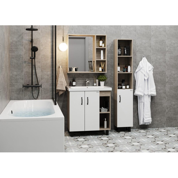 Тумба напольная с раковиной Onika Тимбер 70 см 107056, белый матовый/дуб сонома - фото, картинка 5 Тумба напольная с раковиной Onika Тимбер 70 см 107056, белый матовый/дуб сонома - фото 5