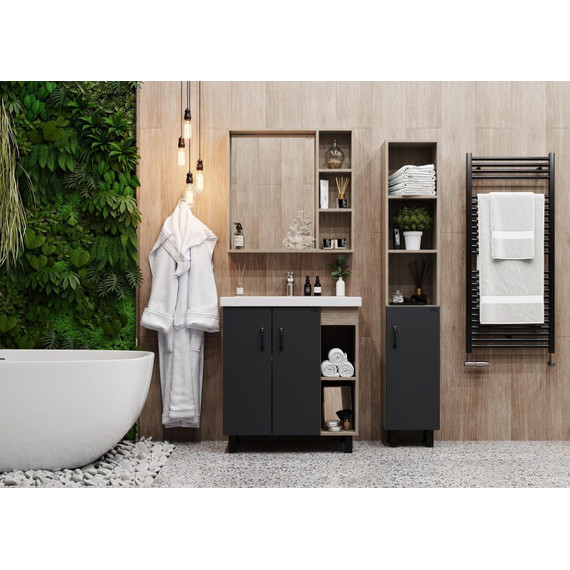 Тумба напольная с раковиной Onika Тимбер 70 см 107057, серый матовый/дуб сонома - фото, картинка 3 Тумба напольная с раковиной Onika Тимбер 70 см 107057, серый матовый/дуб сонома - фото 3