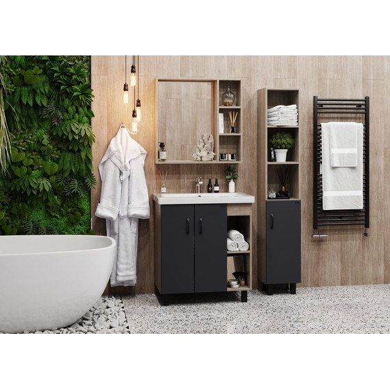 Тумба напольная с раковиной Onika Тимбер 70 см 107057, серый матовый/дуб сонома - фото, картинка 5 Тумба напольная с раковиной Onika Тимбер 70 см 107057, серый матовый/дуб сонома - фото 5