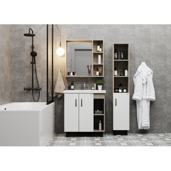 Тумба напольная с раковиной Onika Тимбер 80 см 108052, белый матовый/дуб сонома (раковина Фостер 80) - фото 5