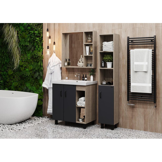 Тумба напольная с раковиной Onika Тимбер 80 см 108053, серый матовый/дуб сонома (раковина Фостер 80) - фото 4