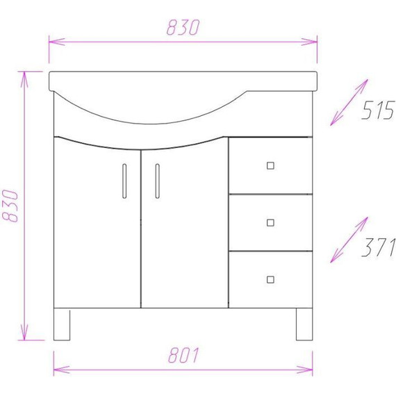 Тумба напольная с раковиной Onika Эльбрус 82 см 108202 - фото 7