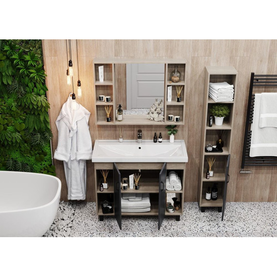 Тумба напольная с раковиной Onika Тимбер 100 см 110010, серый матовый/дуб сонома - фото 6