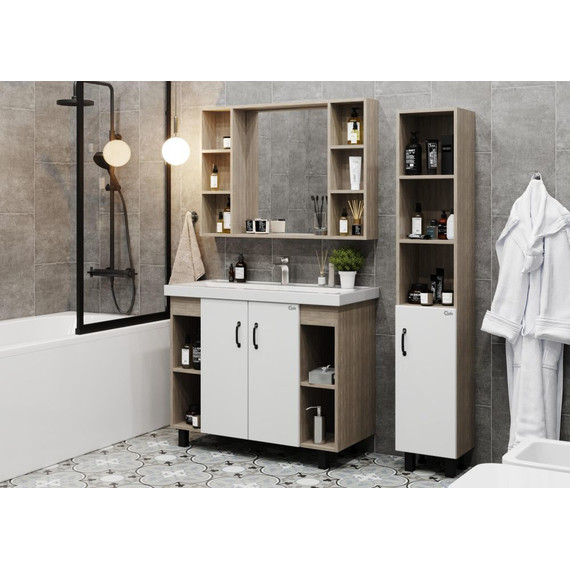 Тумба напольная с раковиной Onika Тимбер 100 см 110011, белый матовый/дуб сонома - фото 4