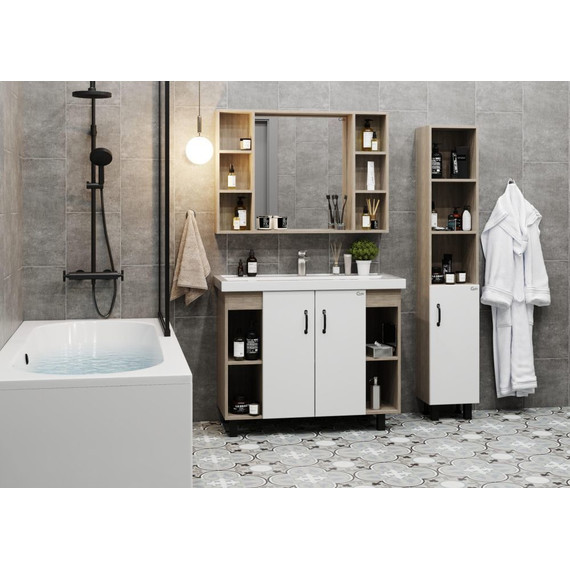 Тумба напольная с раковиной Onika Тимбер 100 см 110011, белый матовый/дуб сонома - фото 5