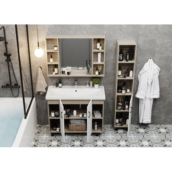 Тумба напольная с раковиной Onika Тимбер 100 см 110011, белый матовый/дуб сонома - фото 6