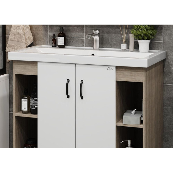 Тумба напольная с раковиной Onika Тимбер 100 см 110011, белый матовый/дуб сонома - фото 7