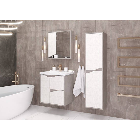 Зеркало-шкаф Onika Брендон 60 см 206084, бетон крем/камень светлый - фото 5