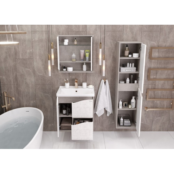 Зеркало-шкаф Onika Брендон 60 см 206084, бетон крем/камень светлый - фото 6