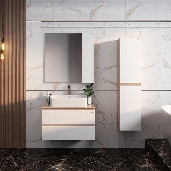 Зеркало-шкаф Onika Алеста 80 см R 208095, белый/камень светлый - фото 6