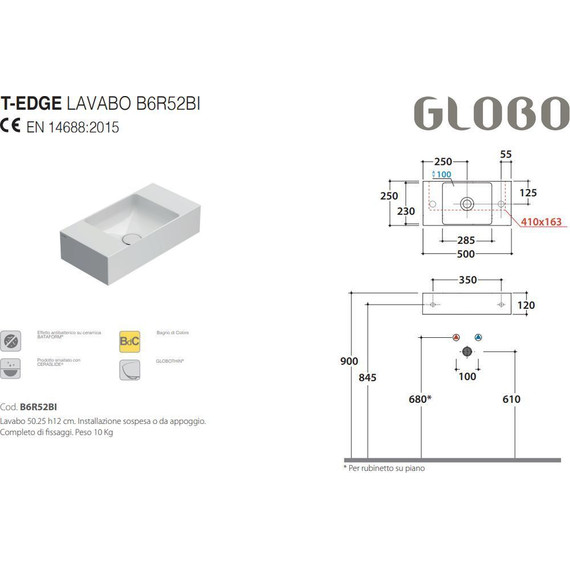 Раковина-чаша Globo T-Edge 50 см B6R52.BI - фото, картинка 2 Раковина-чаша Globo T-Edge 50 см B6R52.BI - фото 2