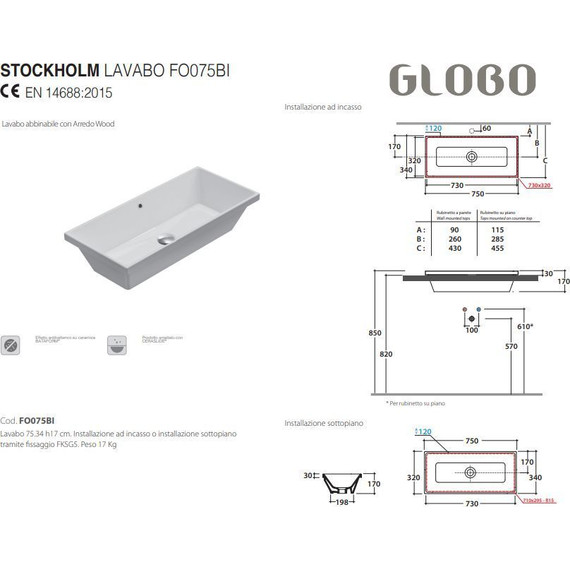 Раковина врезная на столешницу Globo Stockholm 75 см FO075.BI - фото, картинка 2 Раковина врезная на столешницу Globo Stockholm 75 см FO075.BI - фото 2