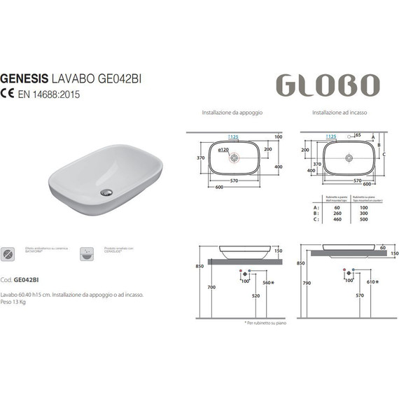 Раковина-чаша Globo Genesis 60 см GE042.BI - фото, картинка 3 Раковина-чаша Globo Genesis 60 см GE042.BI - фото 3
