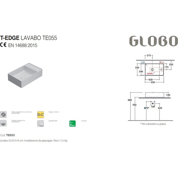 Раковина-чаша Globo T-Edge 55 см TE055BI - фото 3