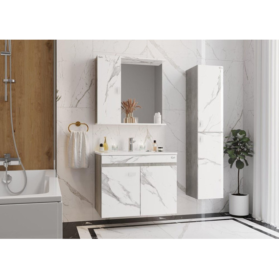 Зеркало-шкаф Onika Марбл 75 см 207524, мрамор/камень бетонный - фото 4