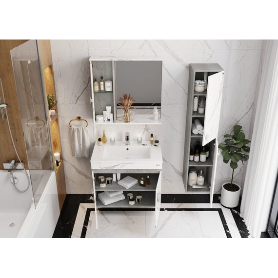 Зеркало-шкаф Onika Марбл 75 см 207524, мрамор/камень бетонный - фото 5