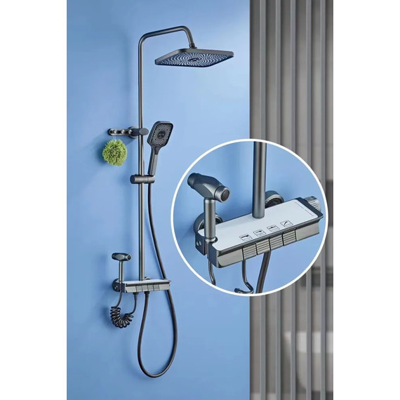 Душевая стойка с гигиеническим душем Dikalan AL-99098, серый матовый - фото, картинка 2 Душевая стойка с гигиеническим душем Dikalan AL-99098, серый матовый - фото 2