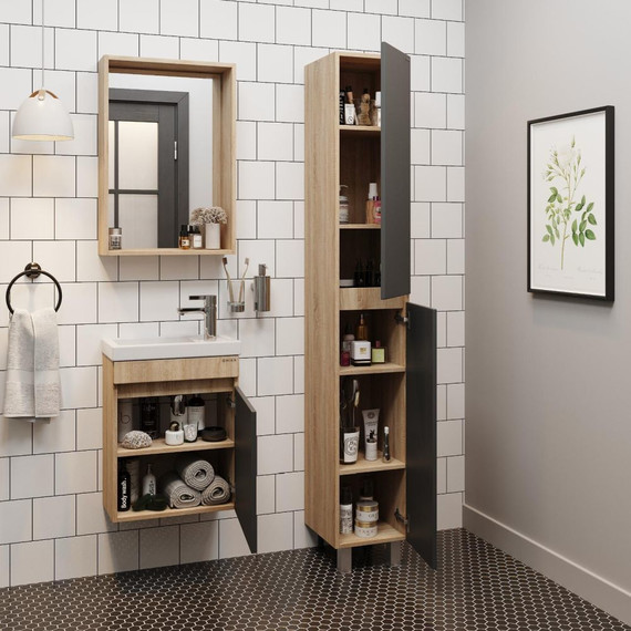 Пенал напольный Onika Милтон 30 см, универсальный, 403078, серый/дуб сонома - фото 4