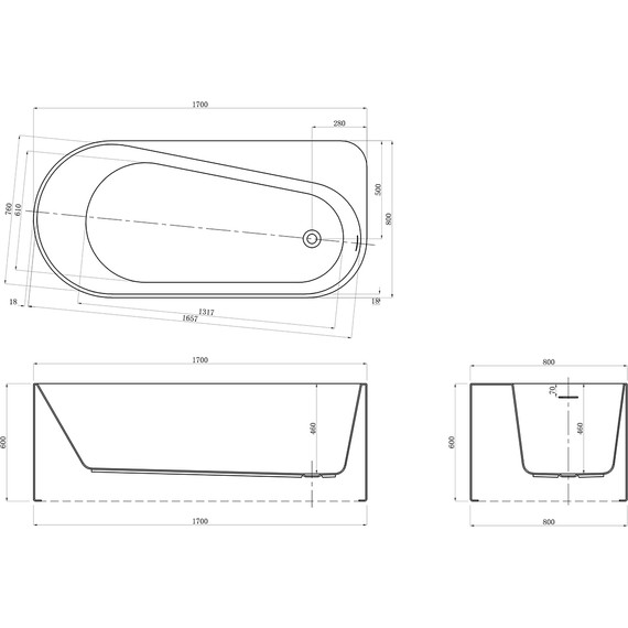 Ванна акриловая Azario Fano 170x80 см FAN17080 R - фото 5