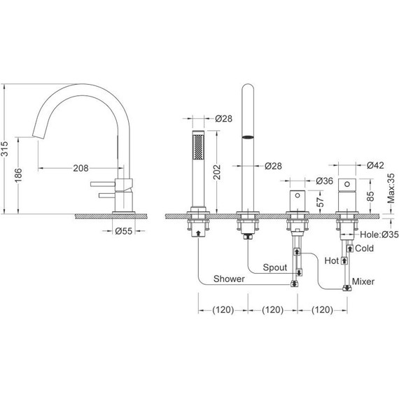 Смеситель для ванны Timo Saona 2320/18Y, черное золото - фото 2