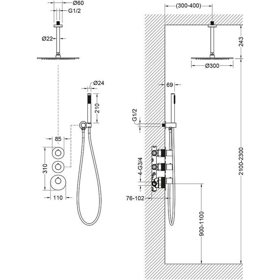 Душевая система для душа с термостатом Timo Saona SX-2399/17SM, золото матовое - фото 2
