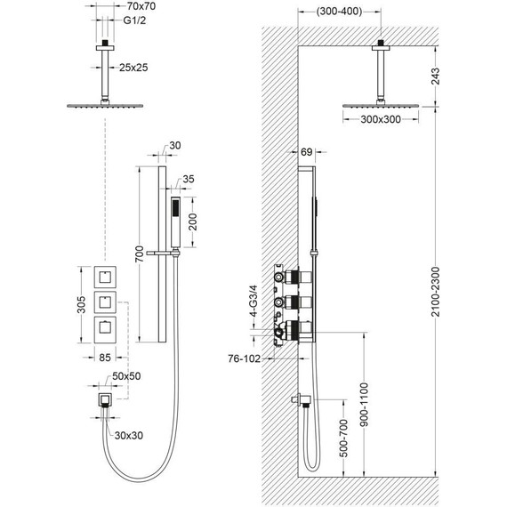 Душевая система для душа с термостатом Timo Selene SX-2229/03SM, черный матовый - фото 2