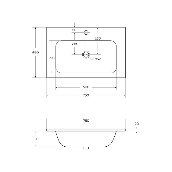 Тумба подвесная с раковиной Cezares ECO-750-2C-SO-BL 75 см, Bianco Lucido - фото 12