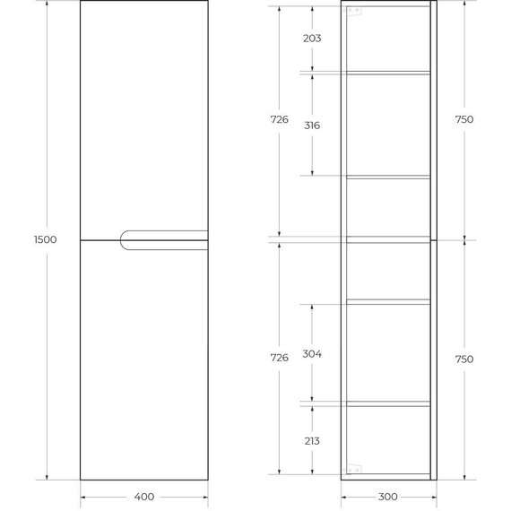 Пенал подвесной Cezares DUET-1500-2A-SC-BL 40 см, Bianco Lucido - фото 6
