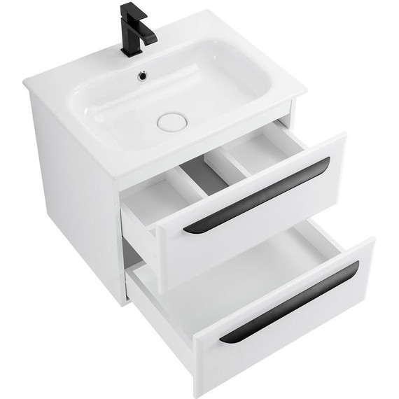 Тумба подвесная с раковиной Cezares ECO-CER-600-2C-SO-BL 60 см, Bianco Lucido - фото 6