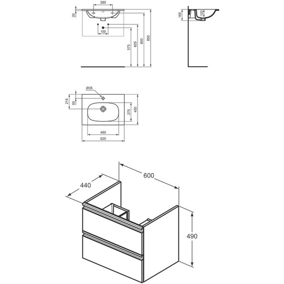 Тумба подвесная с раковиной Ideal Standard Silk Black Tesi 60 см T0050ZT/XG0050V3/268, черный матовый - фото 9