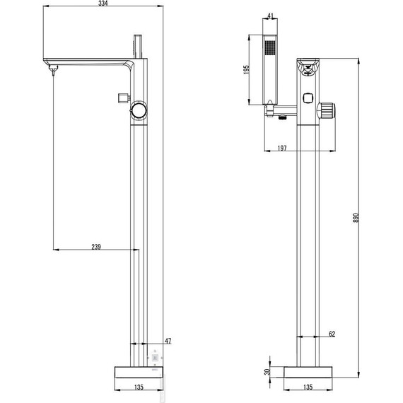 Смеситель для ванны Azario Piano AZ-208260AB5C-0308A, Цвет производителя: хром - фото 2