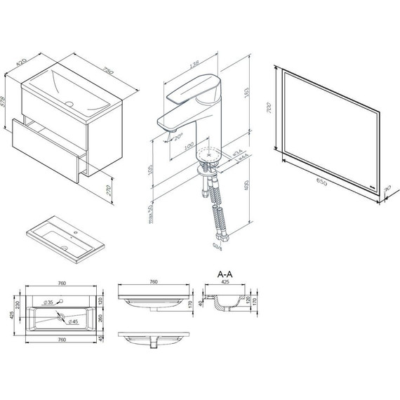 Комплект мебели Am.Pm Gem 75 см BK90GA - фото 12