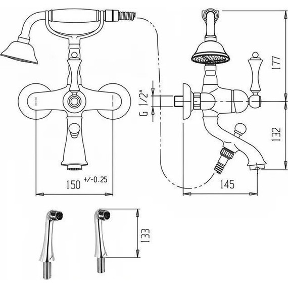 Смеситель для ванны Cezares MARGOT-PBV-03/24-Bi, золото 24 карат, Цвет производителя: золото - фото 2