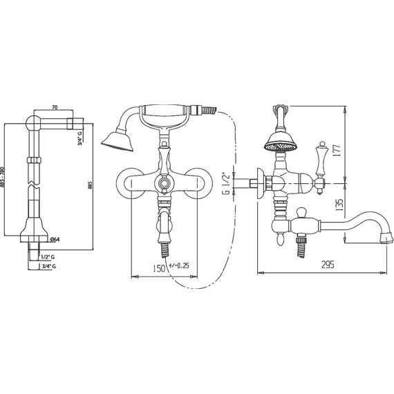 Смеситель для ванны Cezares MARGOT-VDPS2-03/24-Bi, золото 24 карат, Цвет производителя: золото - фото 3
