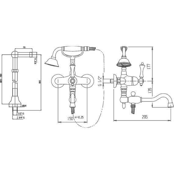Смеситель для ванны Cezares MARGOT-VDPS2-02-Bi, бронза, Цвет производителя: бронза - фото 3