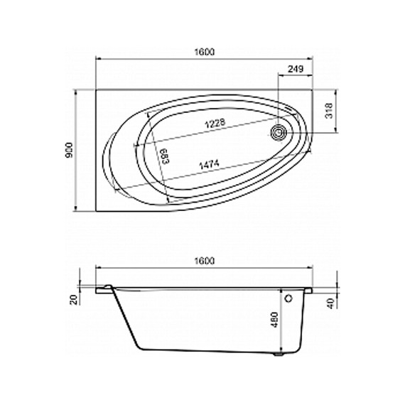 Ванна акриловая Roca CORFU 160x90 см 7248574000 R - фото 2