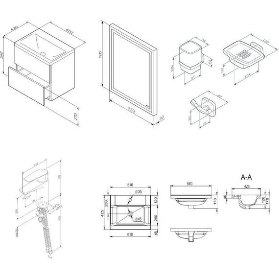 Комплект мебели Am.Pm Gem 60 см BK90GM, черный - фото 9