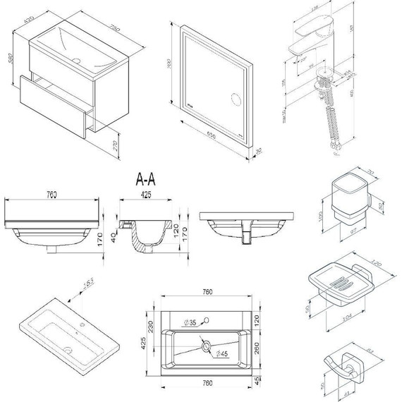 Комплект мебели Am.Pm Gem 75 см BK90GN, черный - фото 9