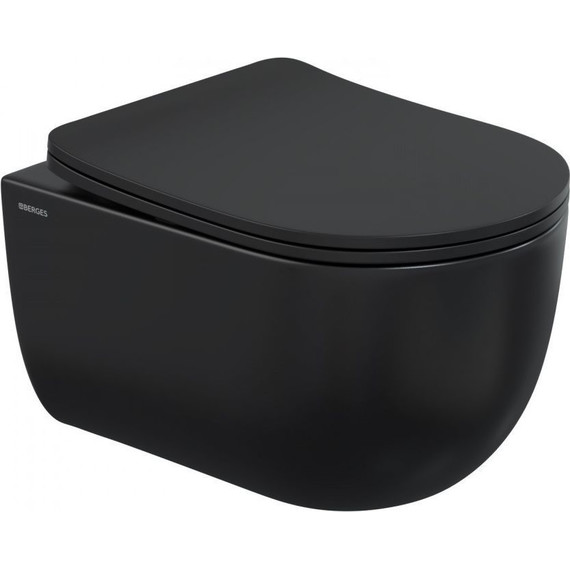 Унитаз подвесной Berges Wasserhaus Ventas Black Rimless 082136 с крышкой микролифт, черный, Цвет производителя: чёрный - фото 