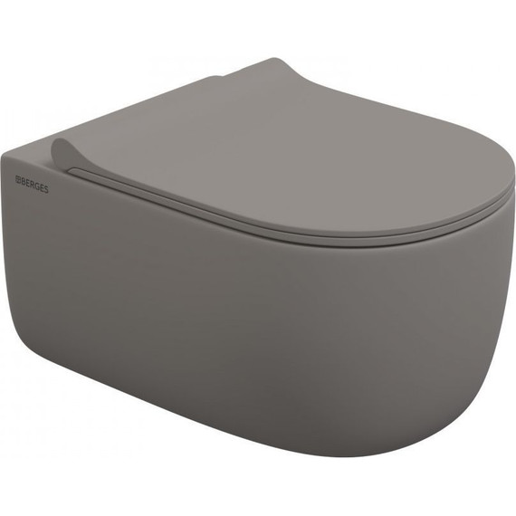 Унитаз подвесной Berges Wasserhaus Ego XL Rimless 083216 с крышкой микролифт, матовый серый - фото 