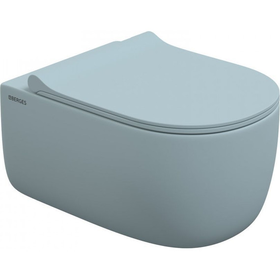 Унитаз подвесной Berges Wasserhaus Ego XL Rimless 083229 с крышкой микролифт, матовый голубой, Цвет производителя: синий - фото 