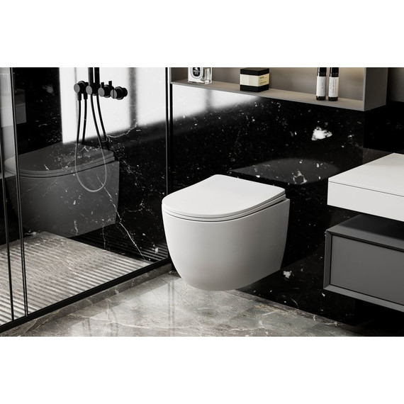 Унитаз подвесной безободковый Abber Bequem AC1100MW с крышкой микролифт, белый матовый - фото, картинка 3 Унитаз подвесной безободковый Abber Bequem AC1100MW с крышкой микролифт, белый матовый - фото 3