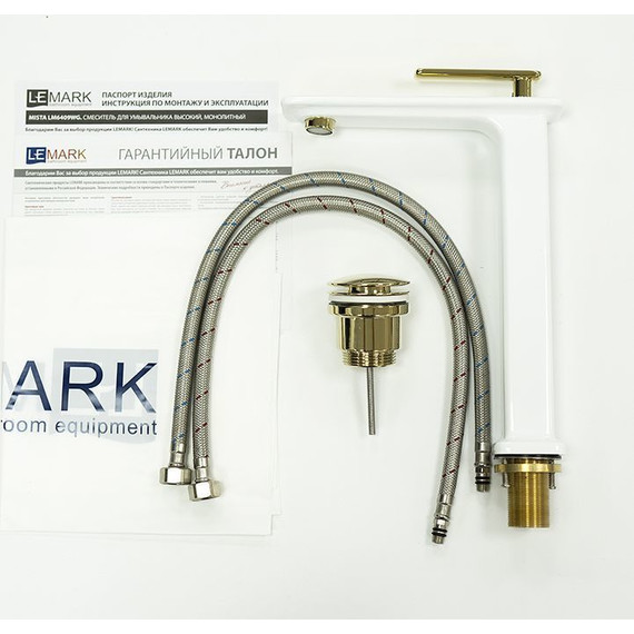 Смеситель для раковины высокий Lemark Mista LM6409WG, белый/золото - фото 5