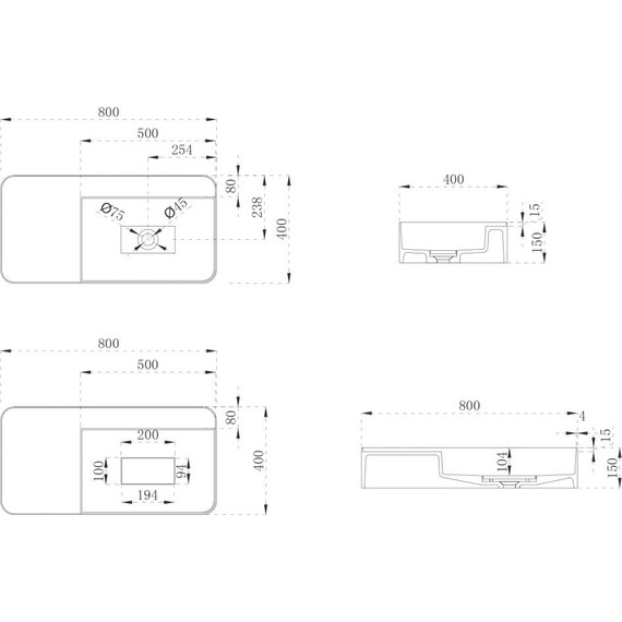 Раковина подвесная Abber Stein 80 см AS2627-0.8, белый матовый - фото 5