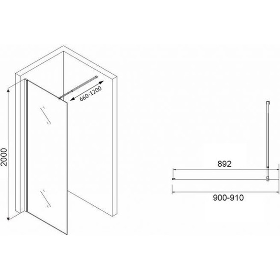 Душевая перегородка Abber Immer Offen 90 см AG61091R8 (стекло 8 мм), черный/рифленое - фото 4