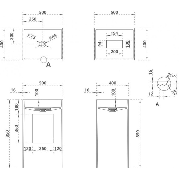 Раковина напольная Abber Stein 50 см AS2503-H, белый матовый - фото 5